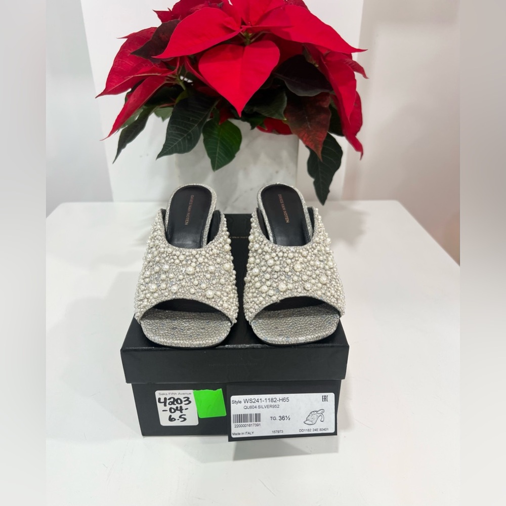 DRIES VAN NOTEN
Pearly Beaded Mule Sandals In Silver - Picture 2 of 8
